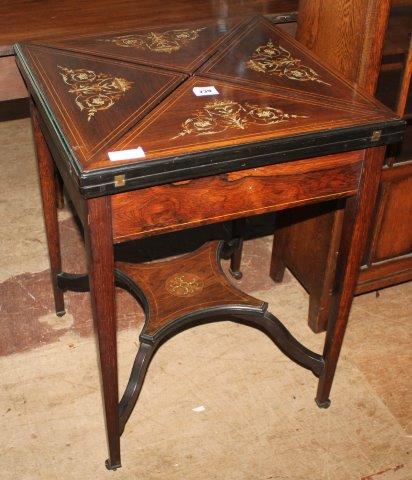 Edwardian inlaid rosewood envelope card table(-)